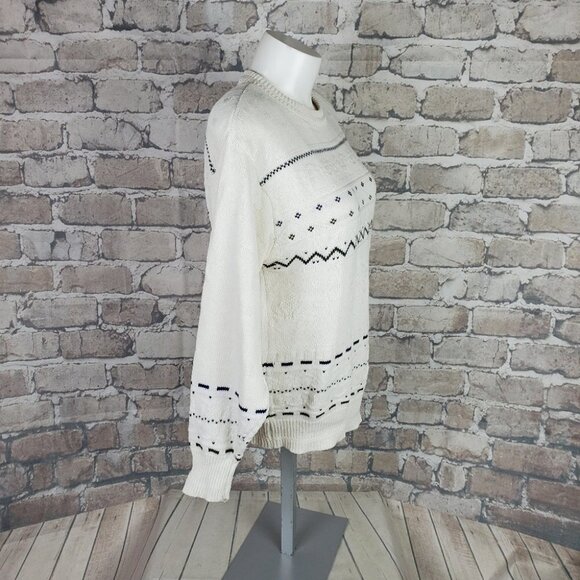 Vintage 80s Jacquard Crewneck Pullover Sweater Cream Measures Medium - Picture 7 of 15